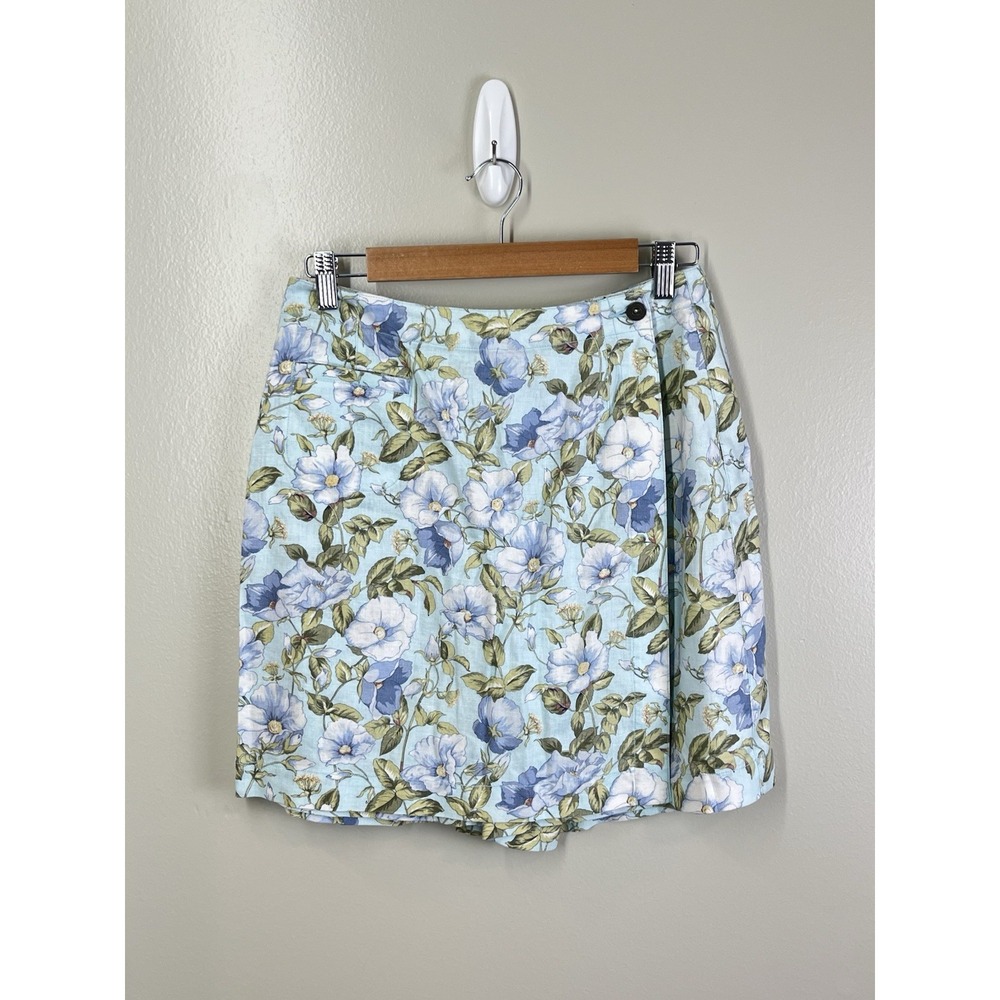 Liz Claiborne Lizwear Vtg Linen Floral Faux Wrap Skort Sz 8 Cottagecore Preppy